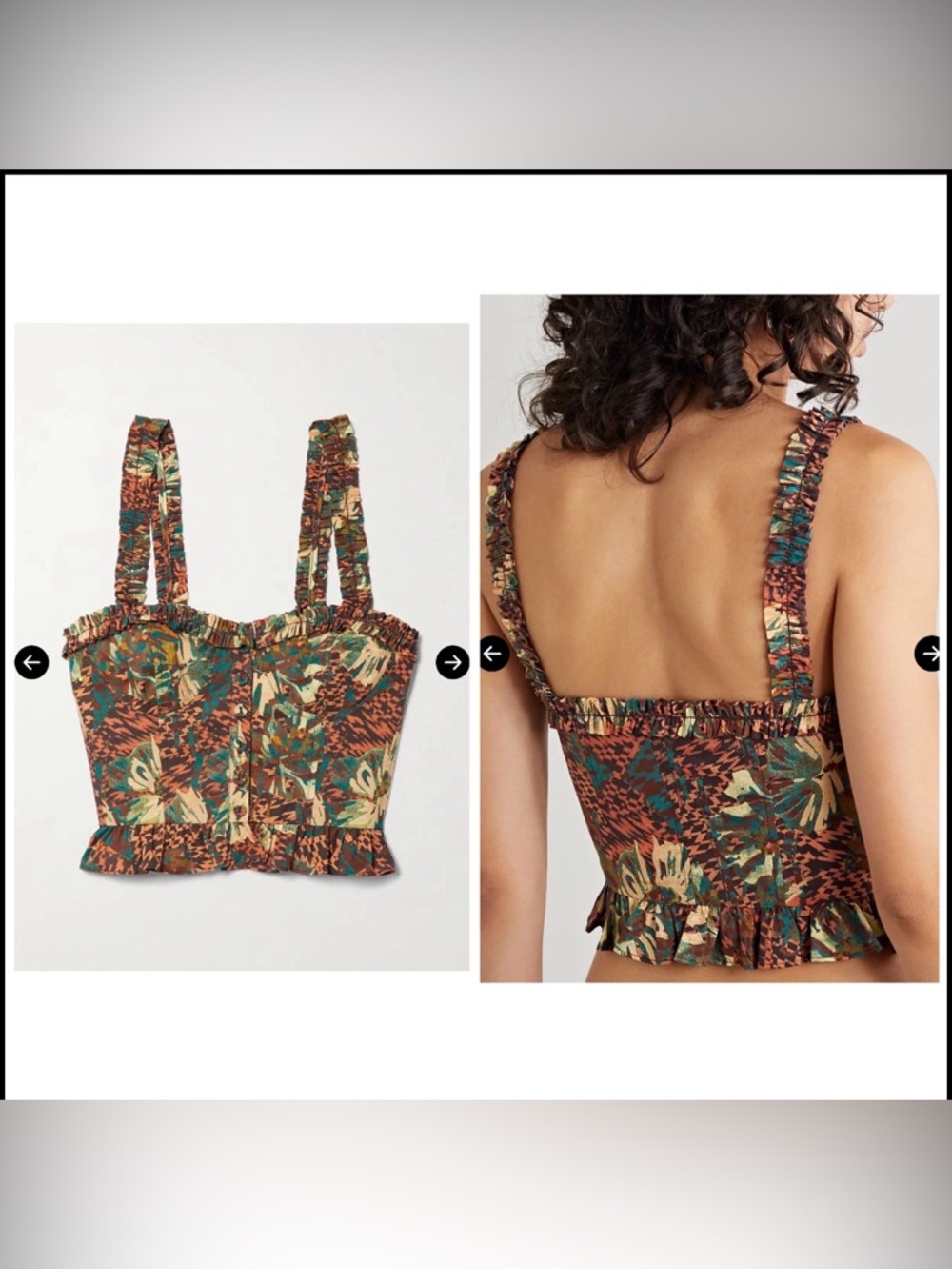 Ulla Johnson Alexandra Cropped Printed Cotton Poplin Top Women size S/M Corset